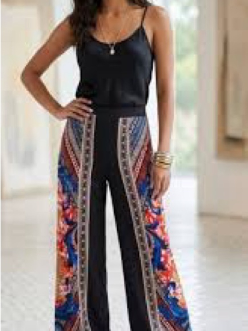 Wide-Leg Palazzo Summer Pant Printed in Black and Multicolor